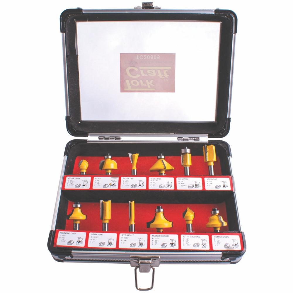 Router Bit Set 12 Pc/Alu.Case 1/4' - Livestainable.co.za