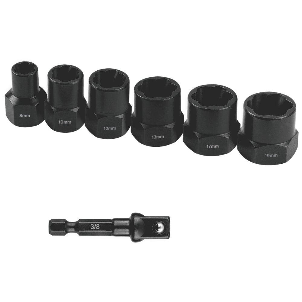Bolt Extract Set 7 Pce 8/10/12/13/17/19 Mm 1 Pc 50 Mm 1/4' Socket Adaptor - Livestainable.co.za