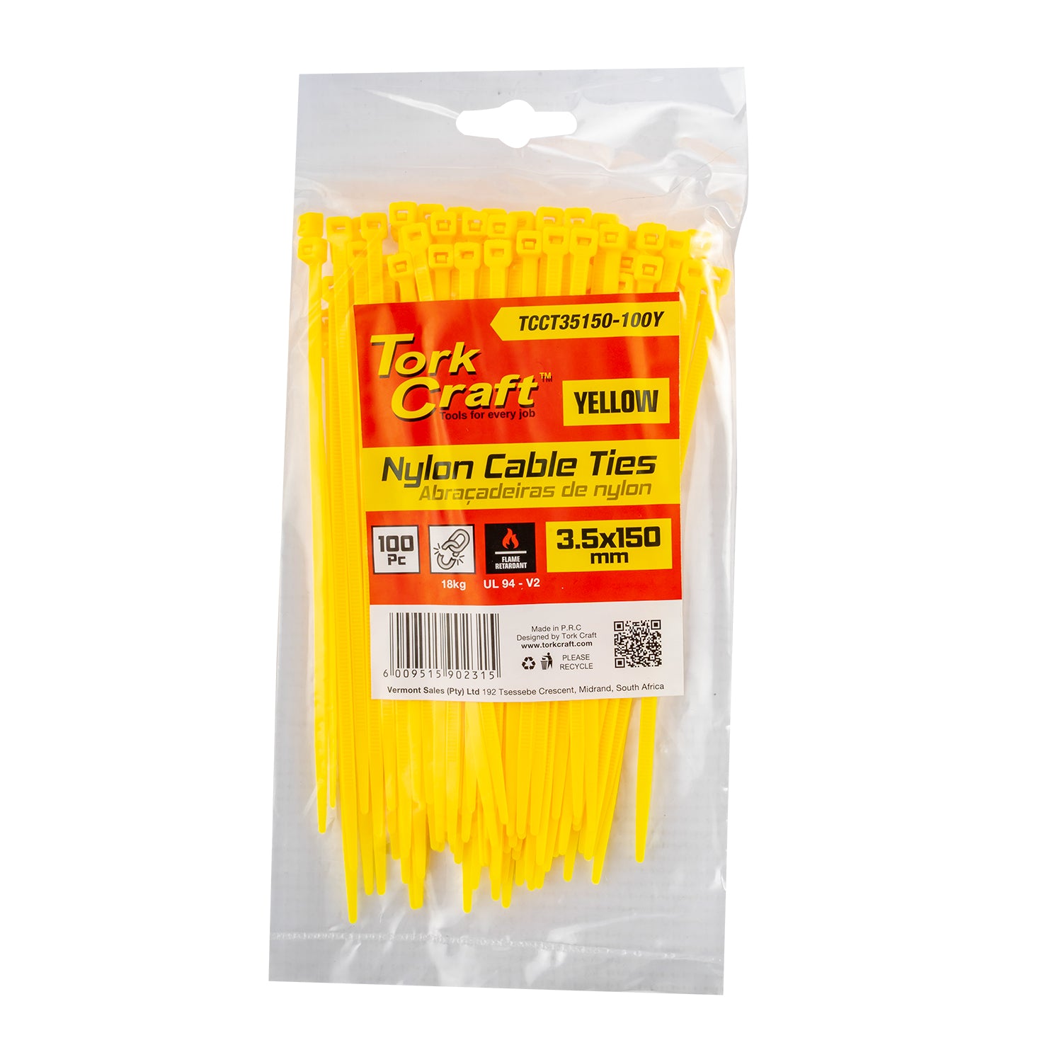 Tork Craft Nylon Cable Ties 3.5 Mm X 150 Mm Yellow 100 Pc