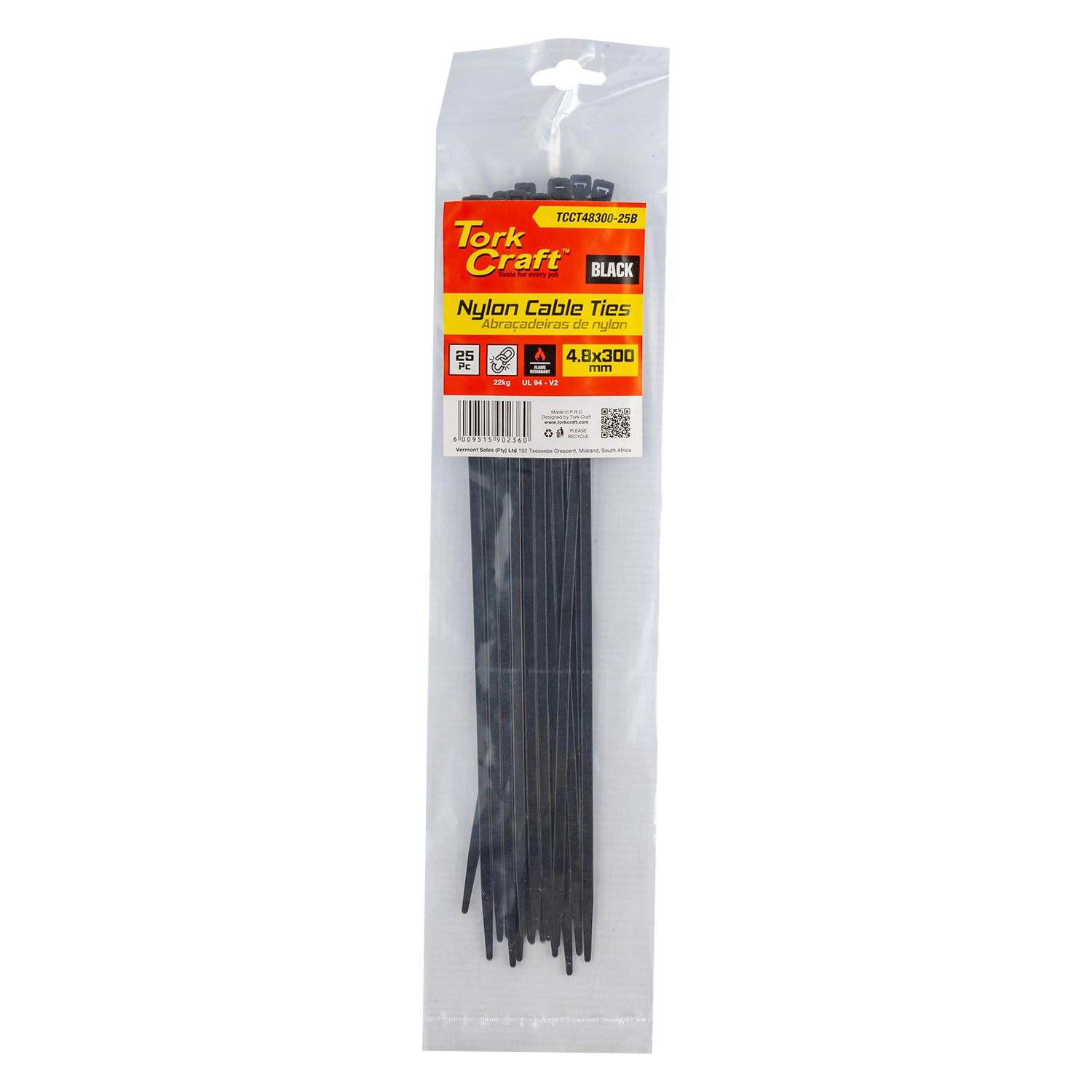 Tork Craft Nylon Cable Ties 4.8 Mm X 300 Mm Black 25 Pc