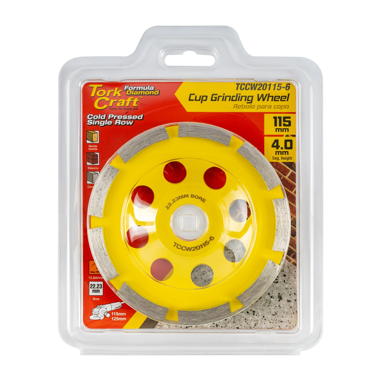 Tork Craft Dia. Cup Wheel 115 Mm X 22.23 Mm Single Row Cold Pressed Economy