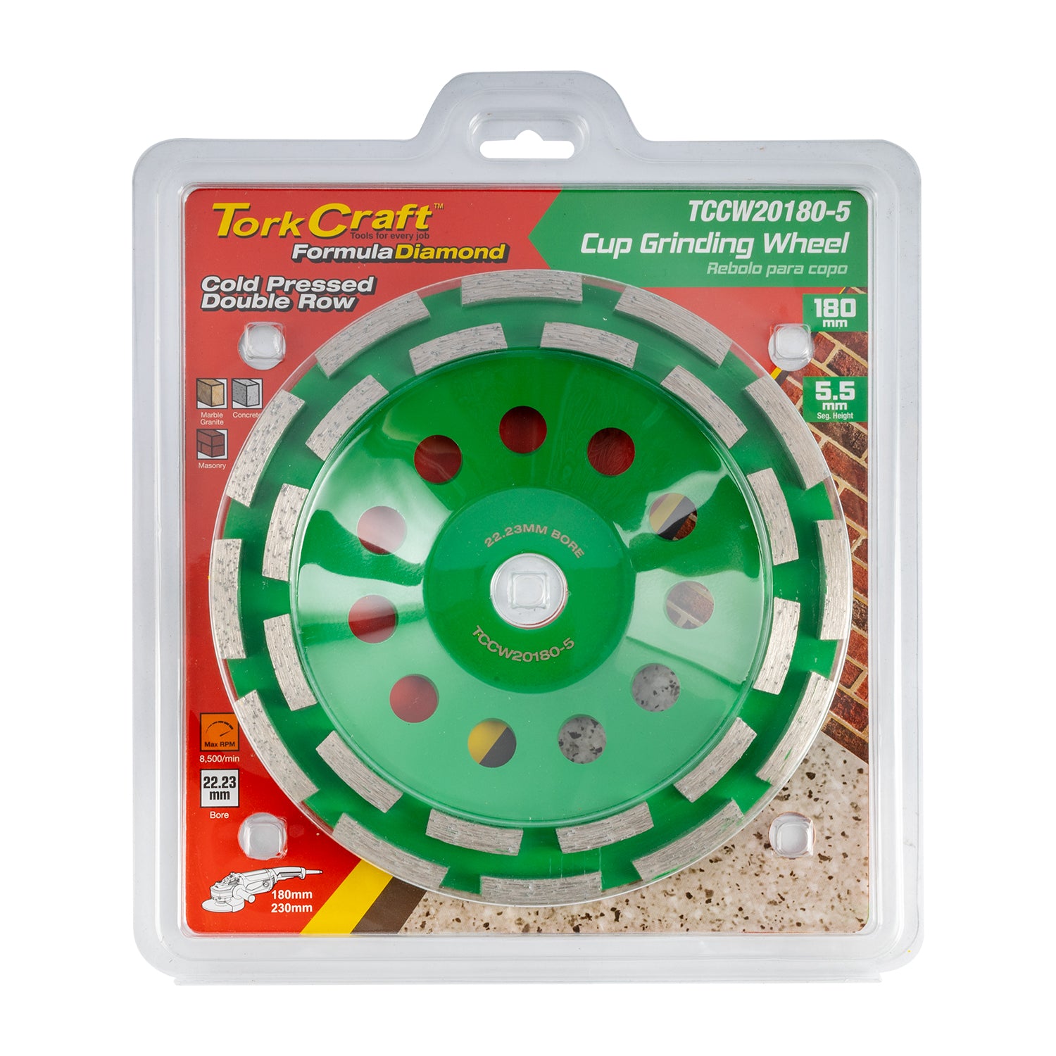 Tork Craft Dia. Cup Wheel 180 Mm X 22.23 Mm Dbl Row Cold Pressed Contractor