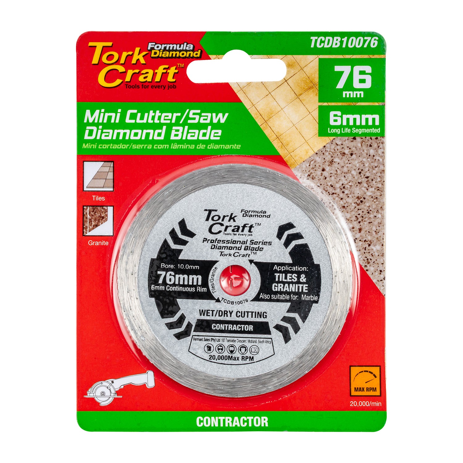 Diamond Blade 76 Mm X 10 Mm Cont. Rim Mini Cutter Saw