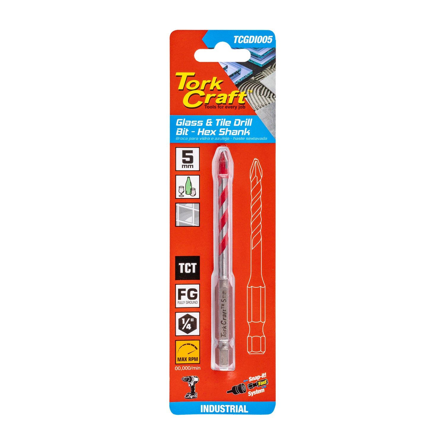 Tork Craft Glass & Tile Drill 5 Mm Hex Shank Industrial