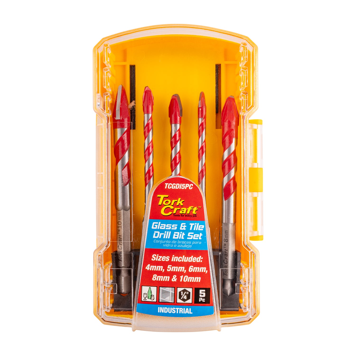 Tork Craft Glass & Tile Drill Flute Set 5 Pc 4/5/6/8/10 Mm In Plastic Case