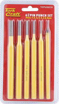 Tork Craft Pin Punch Set 6 Pc 1.5, 3, 4, 5, 6, 8 Mm Yellow - Livestainable.co.za