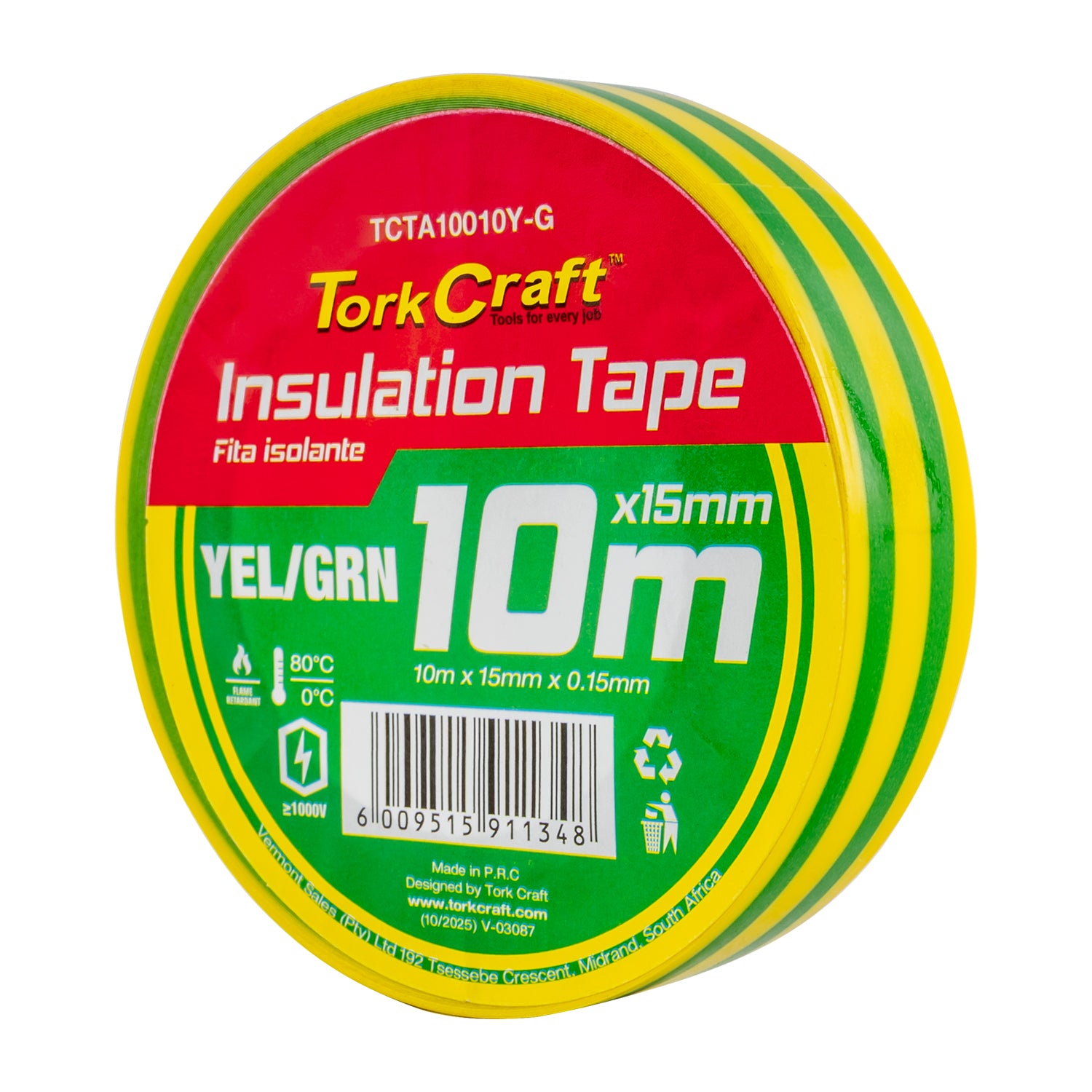 Tork Craft 0.15 Mmx15 Mmx10 M Yellow And Green Insulation Tape