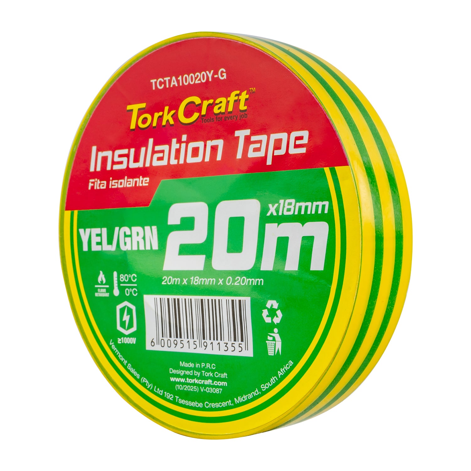 Tork Craft 0.20 Mmx18 Mmx20 M Yellow And Green Insulation Tape