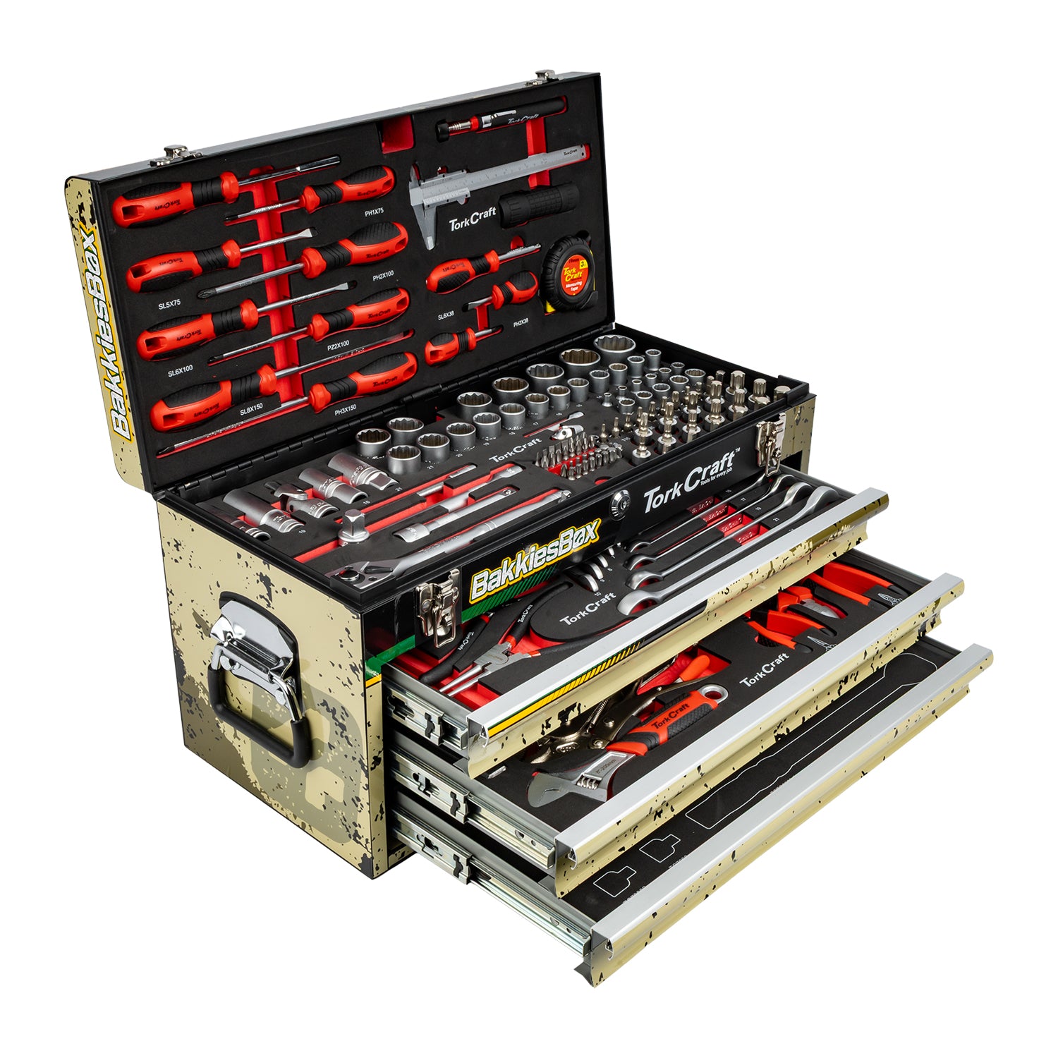 Tork Craft Tool Box 154 Pce 3 Drawer & Top Tray Limited Edition Track Box Bakkies