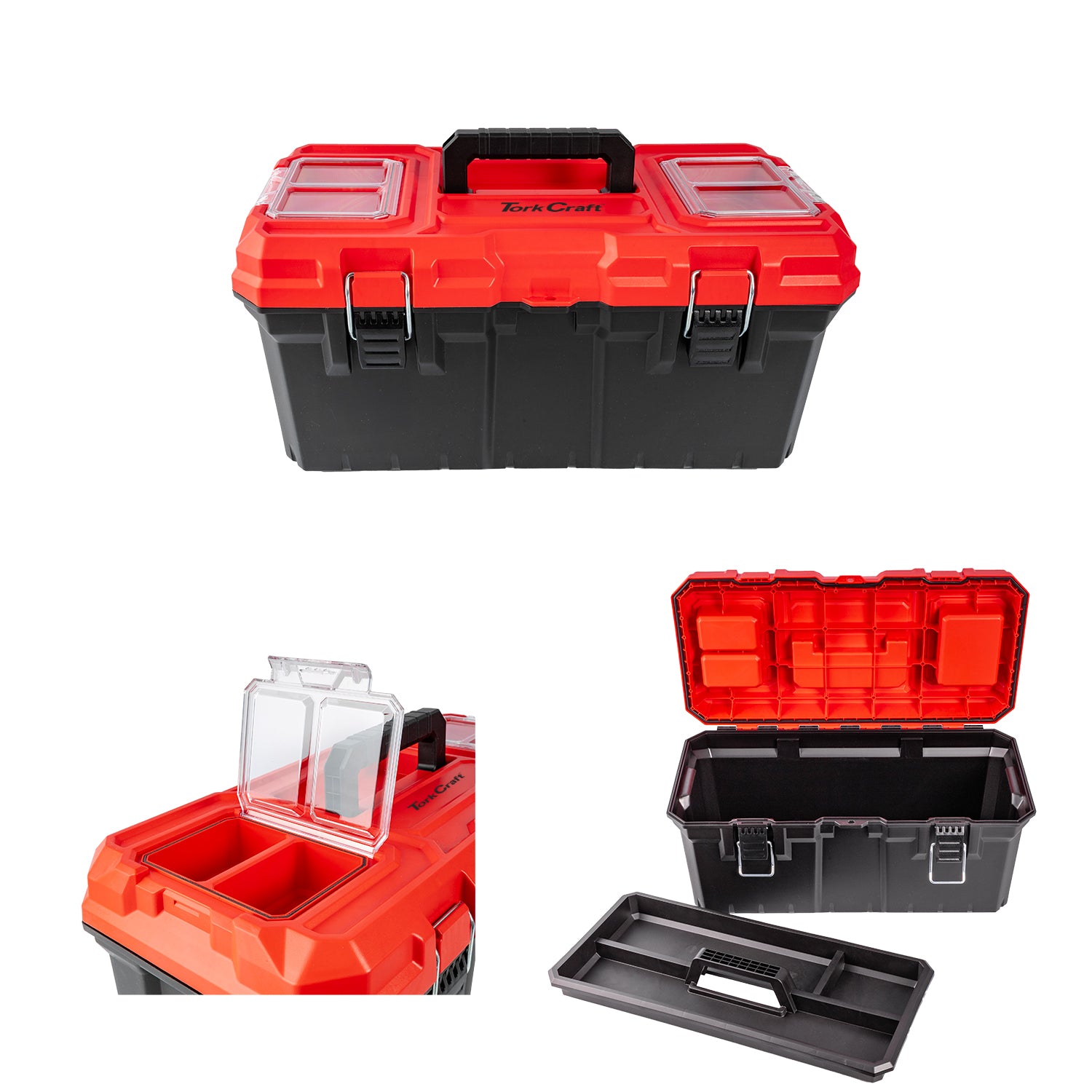 Tork Craft Heavy Duty Plastic Tool Box With Organizer Red/Black 415 Mm