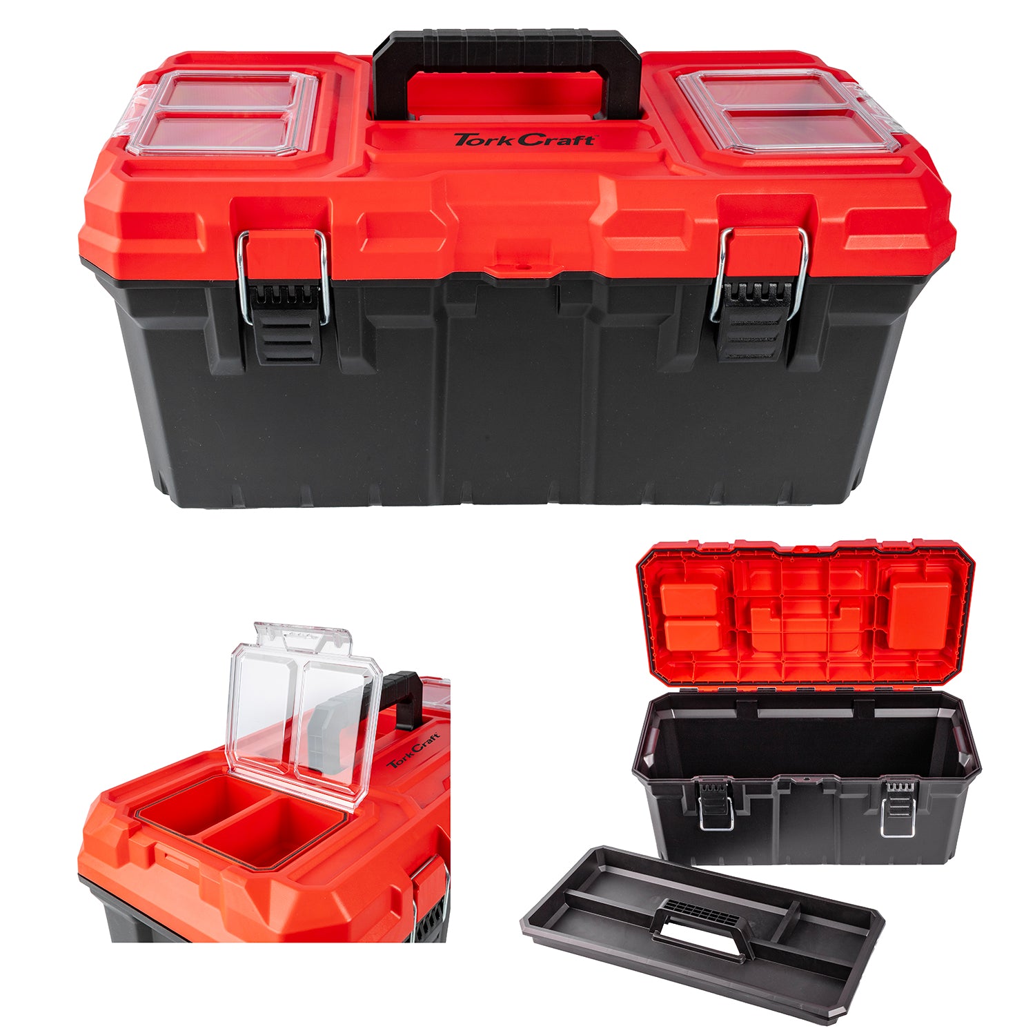 Tork Craft Heavy Duty Plastic Tool Box With Organizer Red/Black 550 Mm