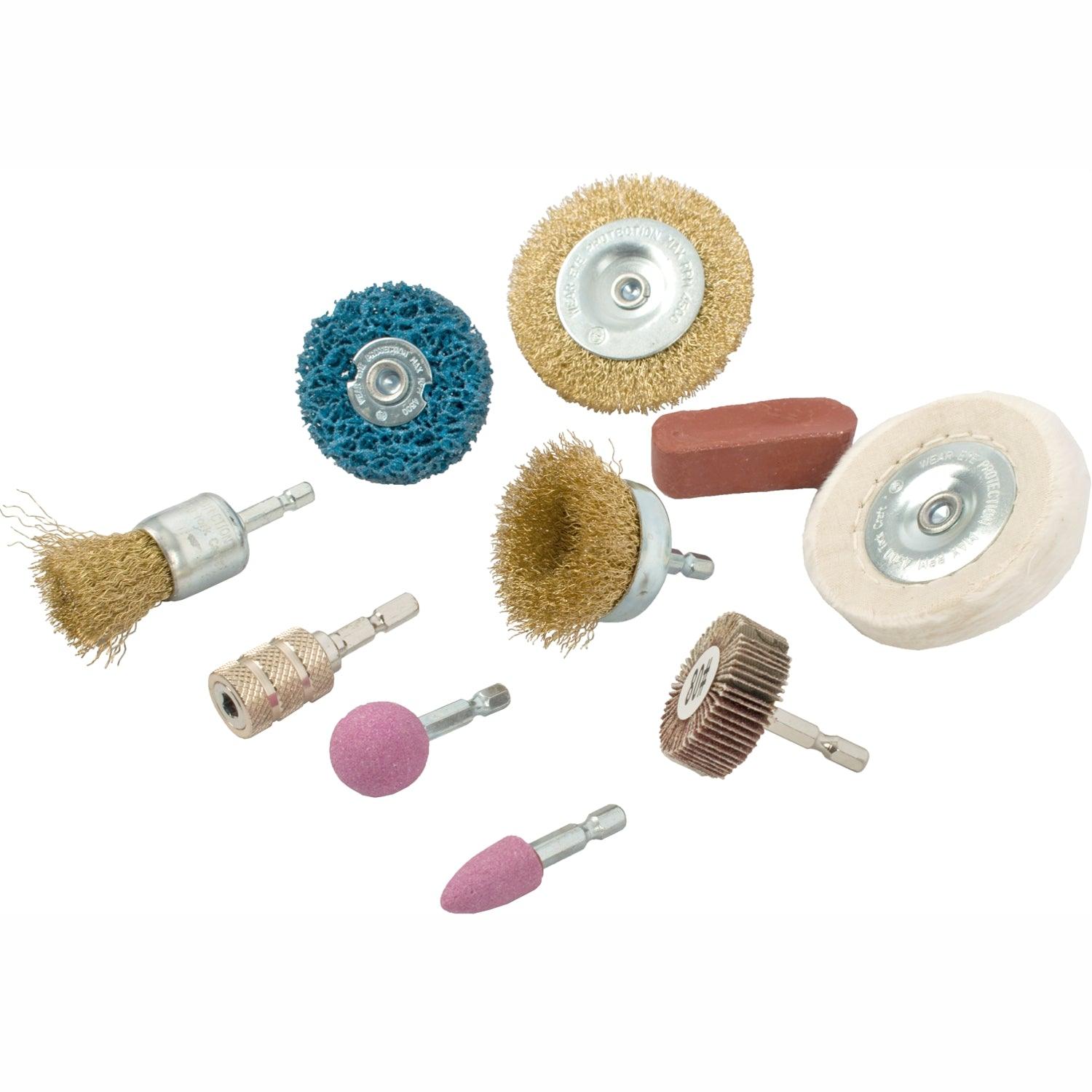 Wire Brush Set 10 Piece With Hex Shank & Buff Kit For Drill - Livestainable.co.za