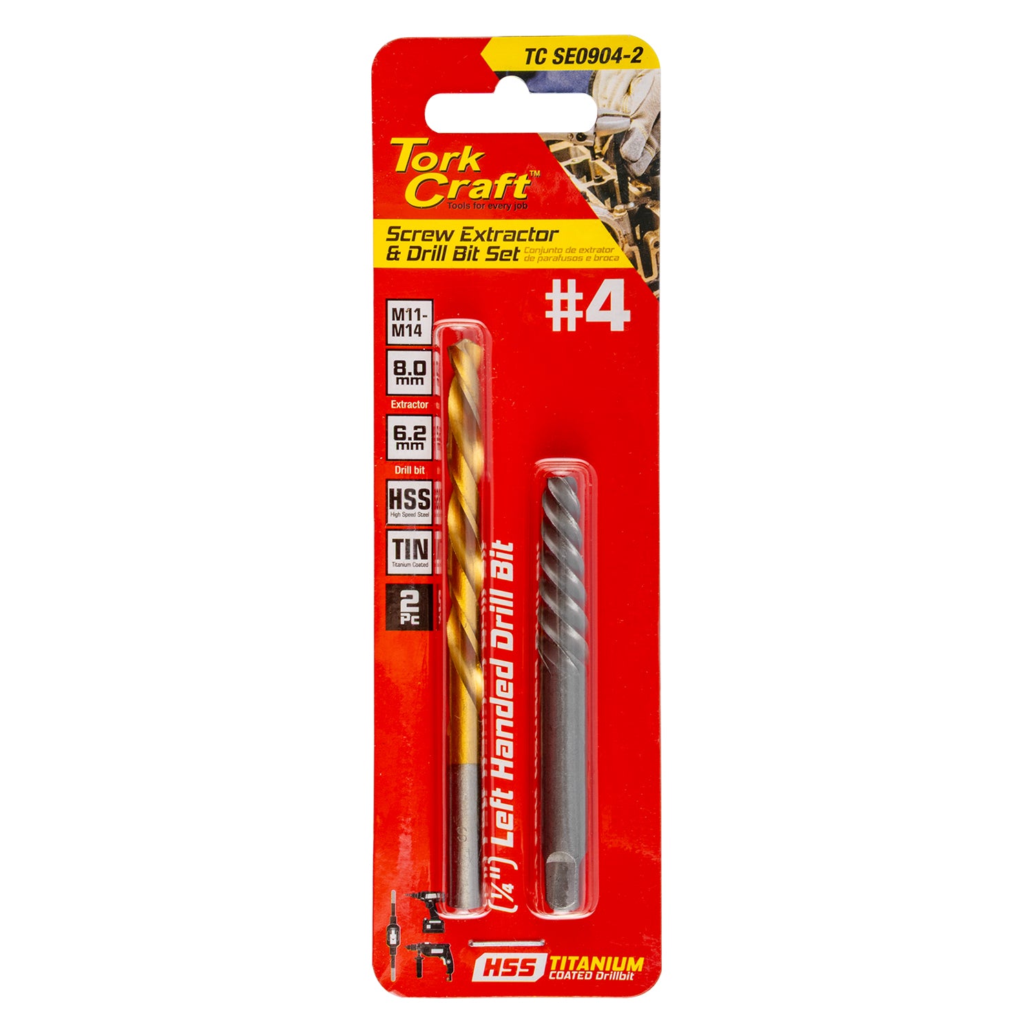 Tork Craft Screw Extractor Set 2 Pc No.4 With Left Hand Drill Bit