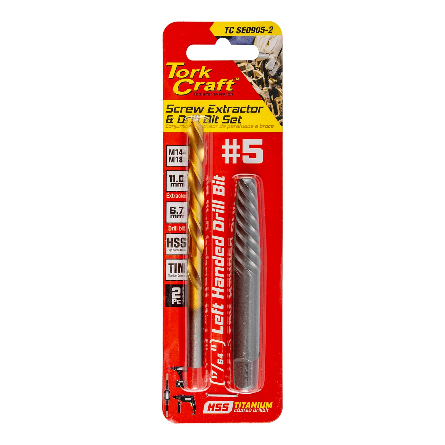 Tork Craft Screw Extractor Set 2 Pc No.5 With Left Hand Drill Bit