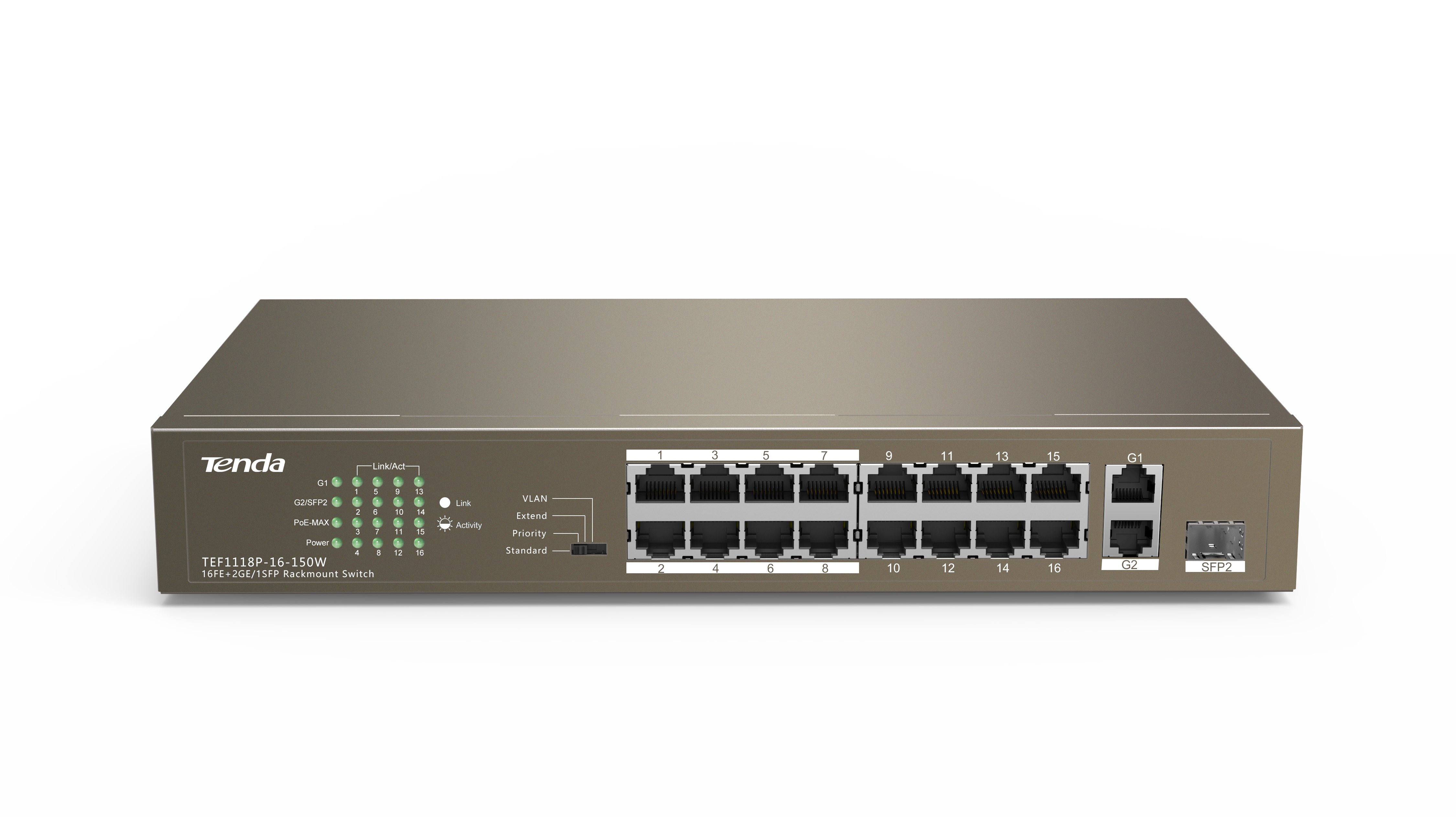 Tenda 16FE+2GE/1SFP Rackmount Switch With 16-Port PoE