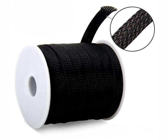 Braided Sleeving Flat14 Exp Od=28mm 100m/Reel Pet14 Bk - Livestainable.co.za