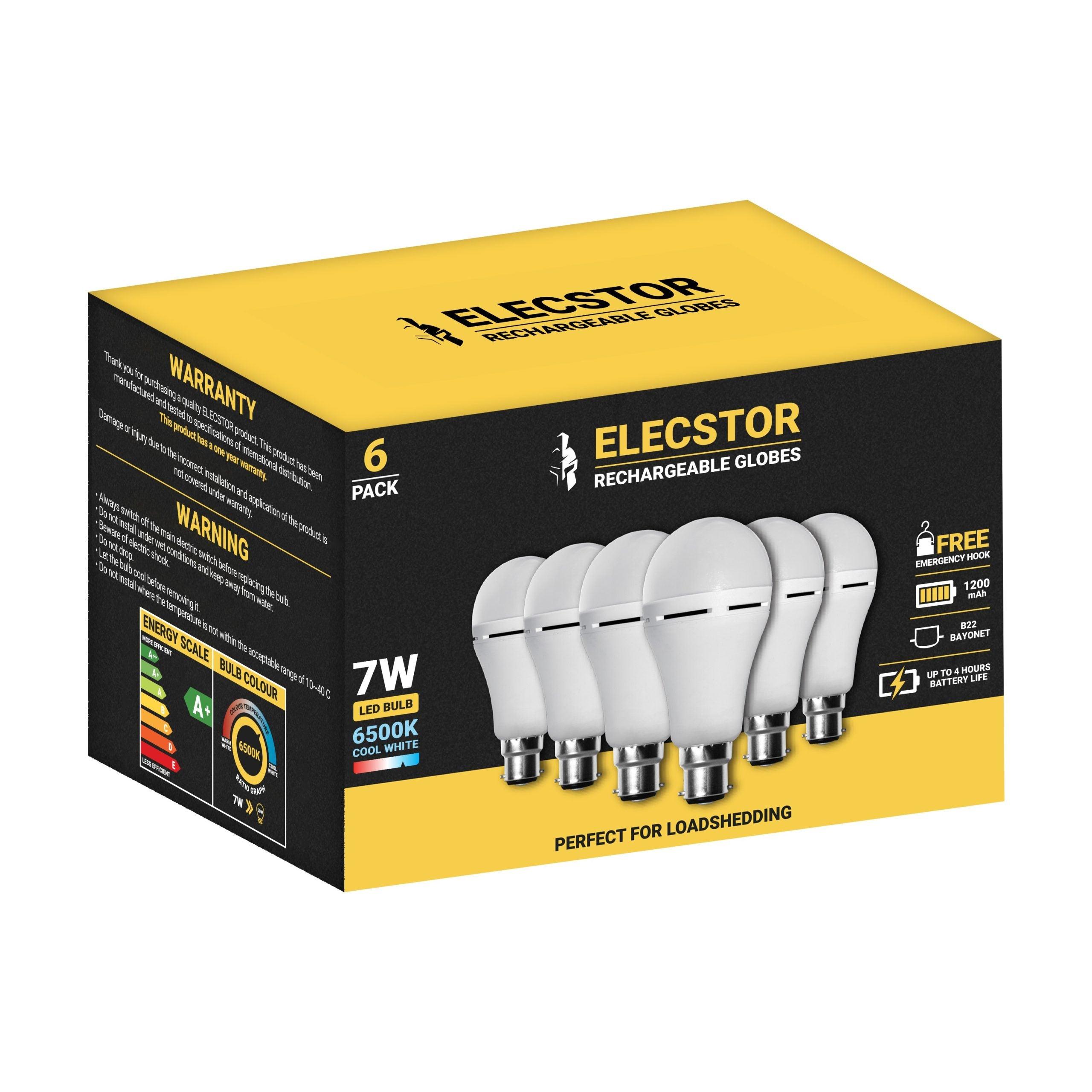 Elecstor B22 7 W Rechargeable Cool White 6 Pack - Livestainable.co.za