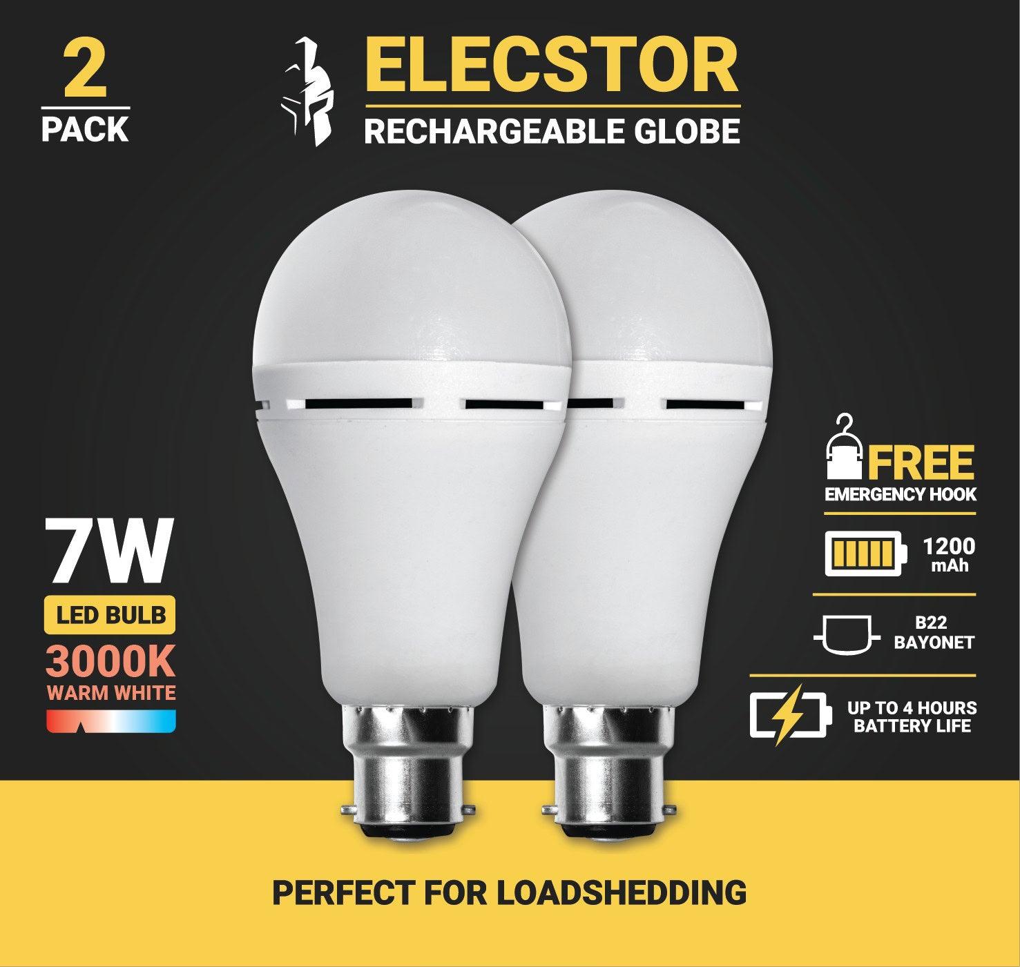 Elecstor B22 7 W Rechargeable Warm White 2 Pack - Livestainable.co.za