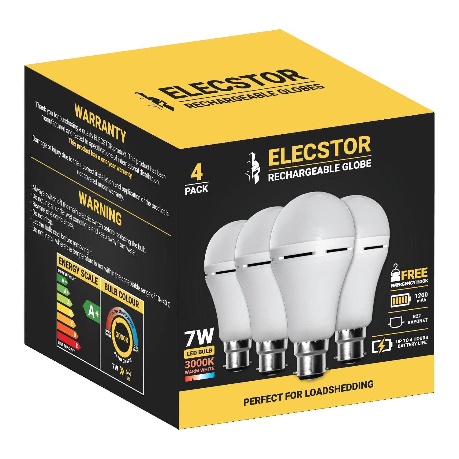 Elecstor B22 7 W Rechargeable Warm White 4 Pack - Livestainable.co.za