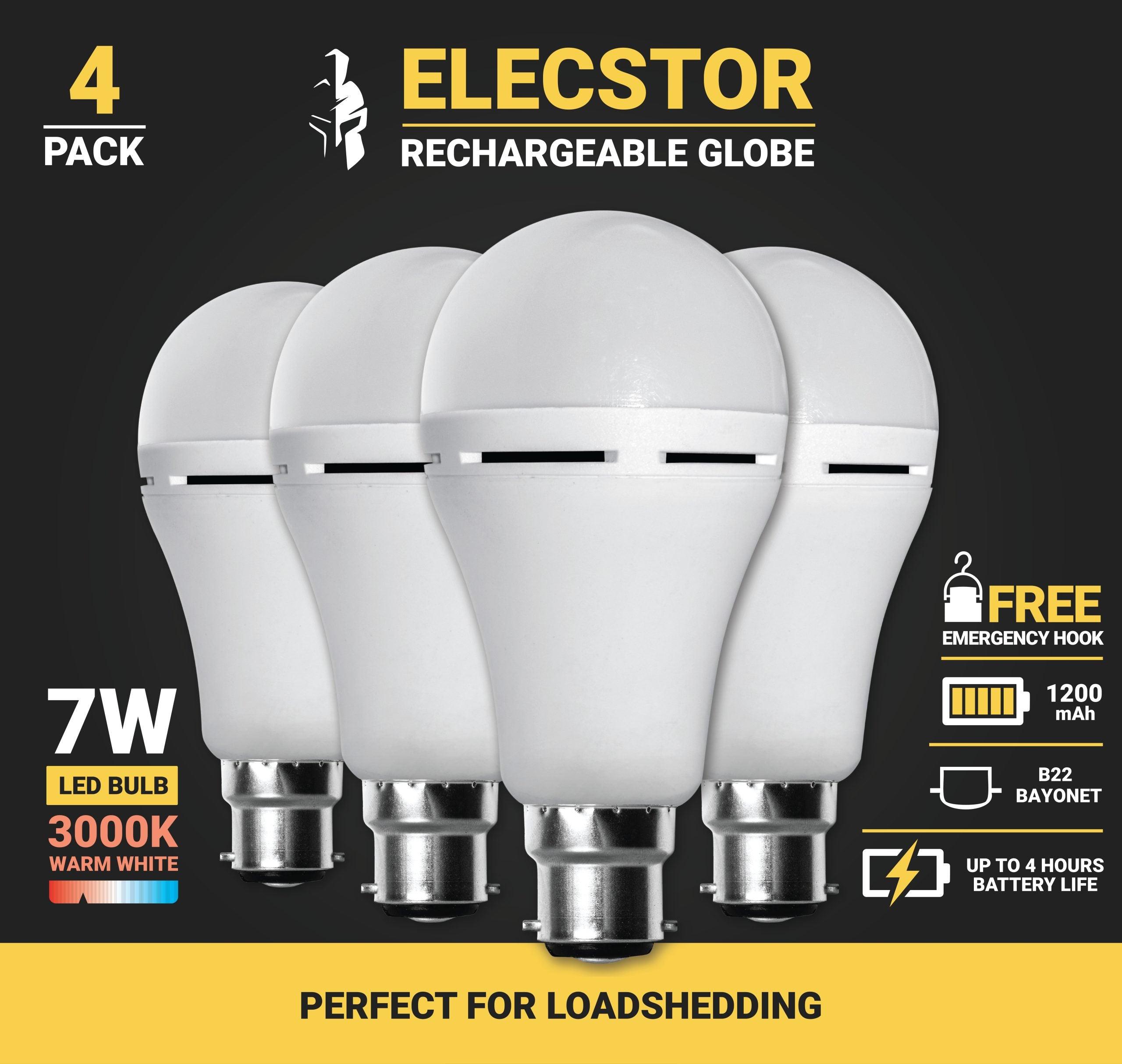 Elecstor B22 7 W Rechargeable Warm White 4 Pack - Livestainable.co.za