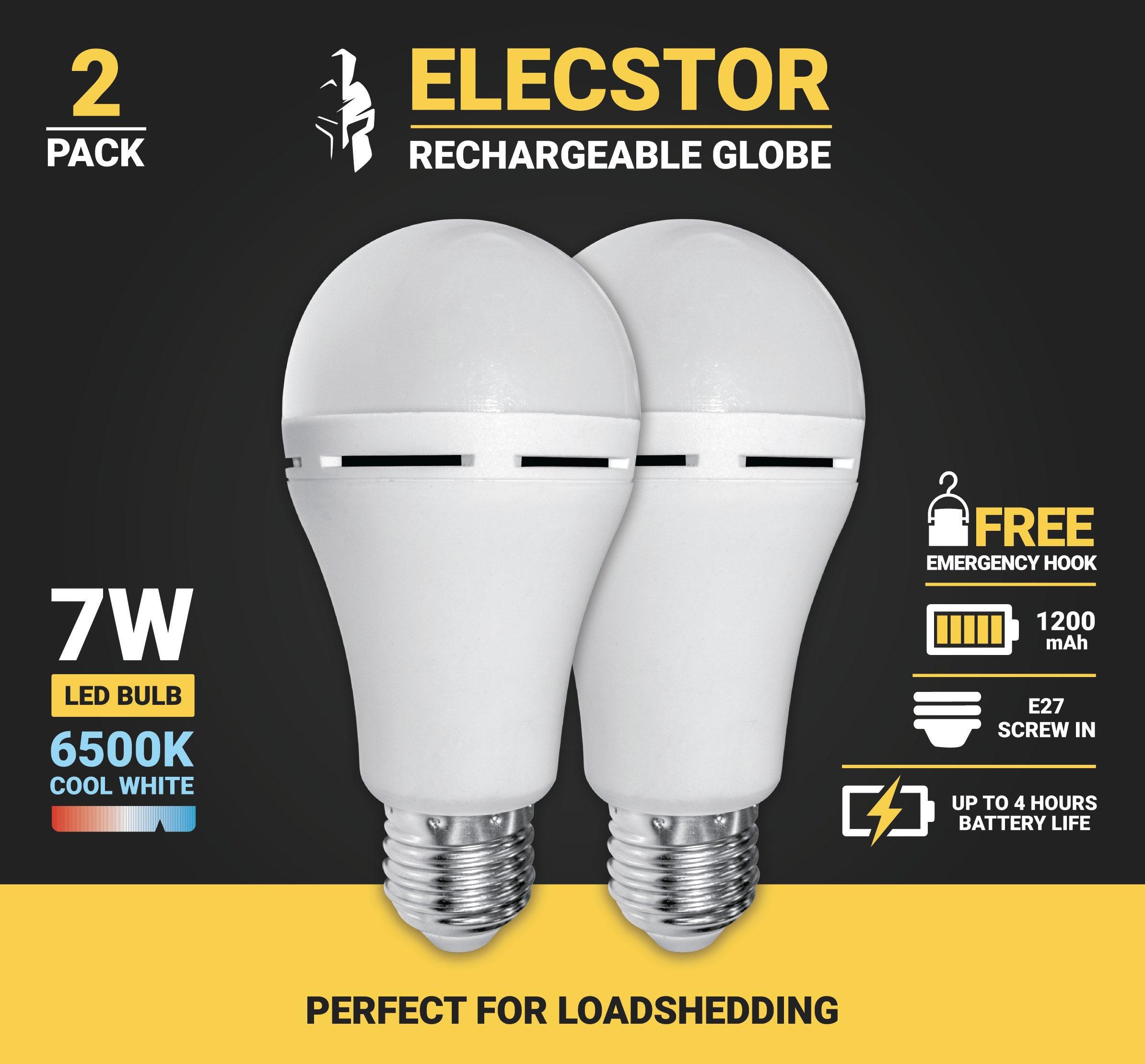 Elecstor E27 7 W Rechargeable Cool White 2 Pack - Livestainable.co.za