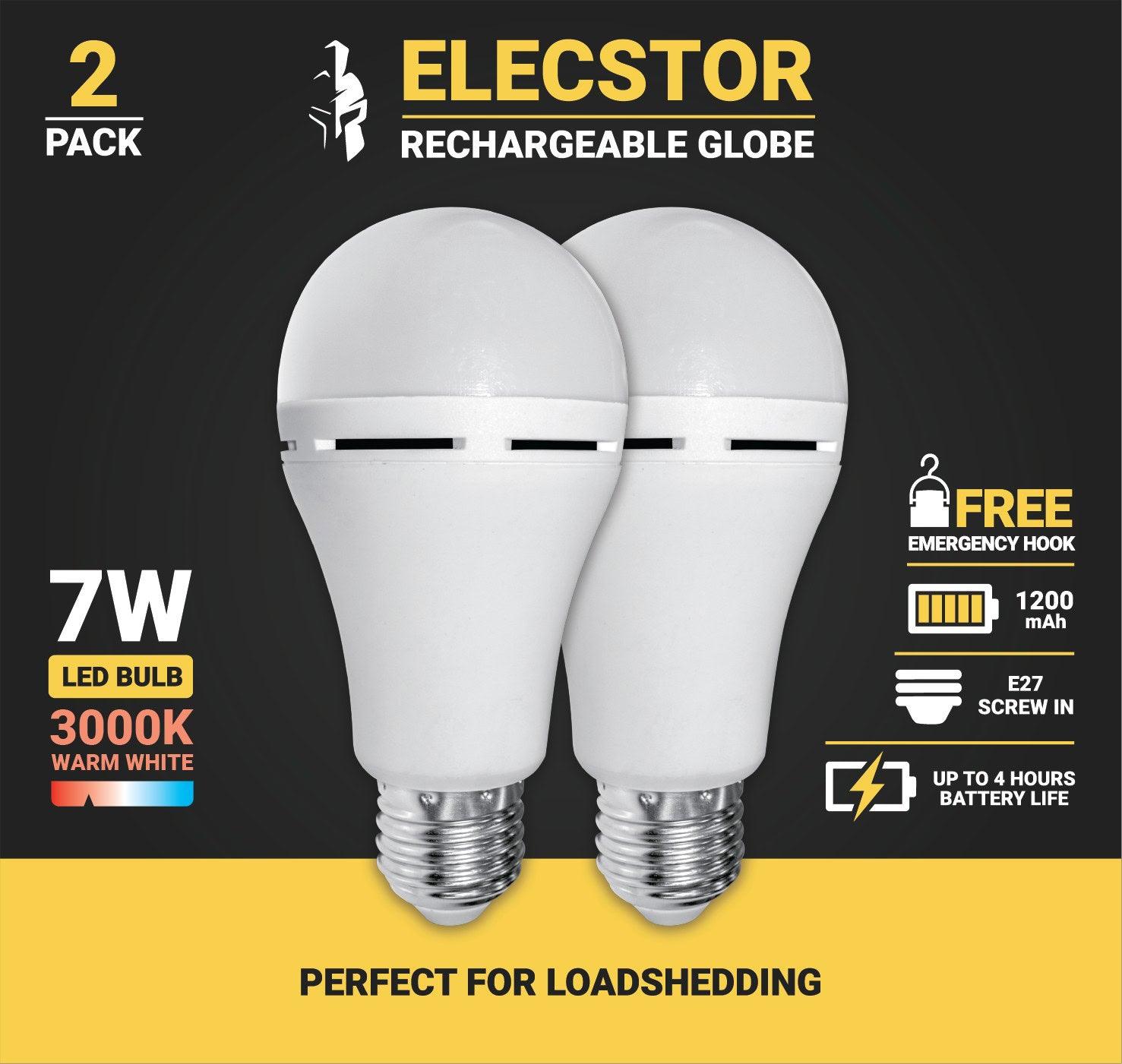 Elecstor E27 7 W Rechargeable Warm White 2 Pack - Livestainable.co.za