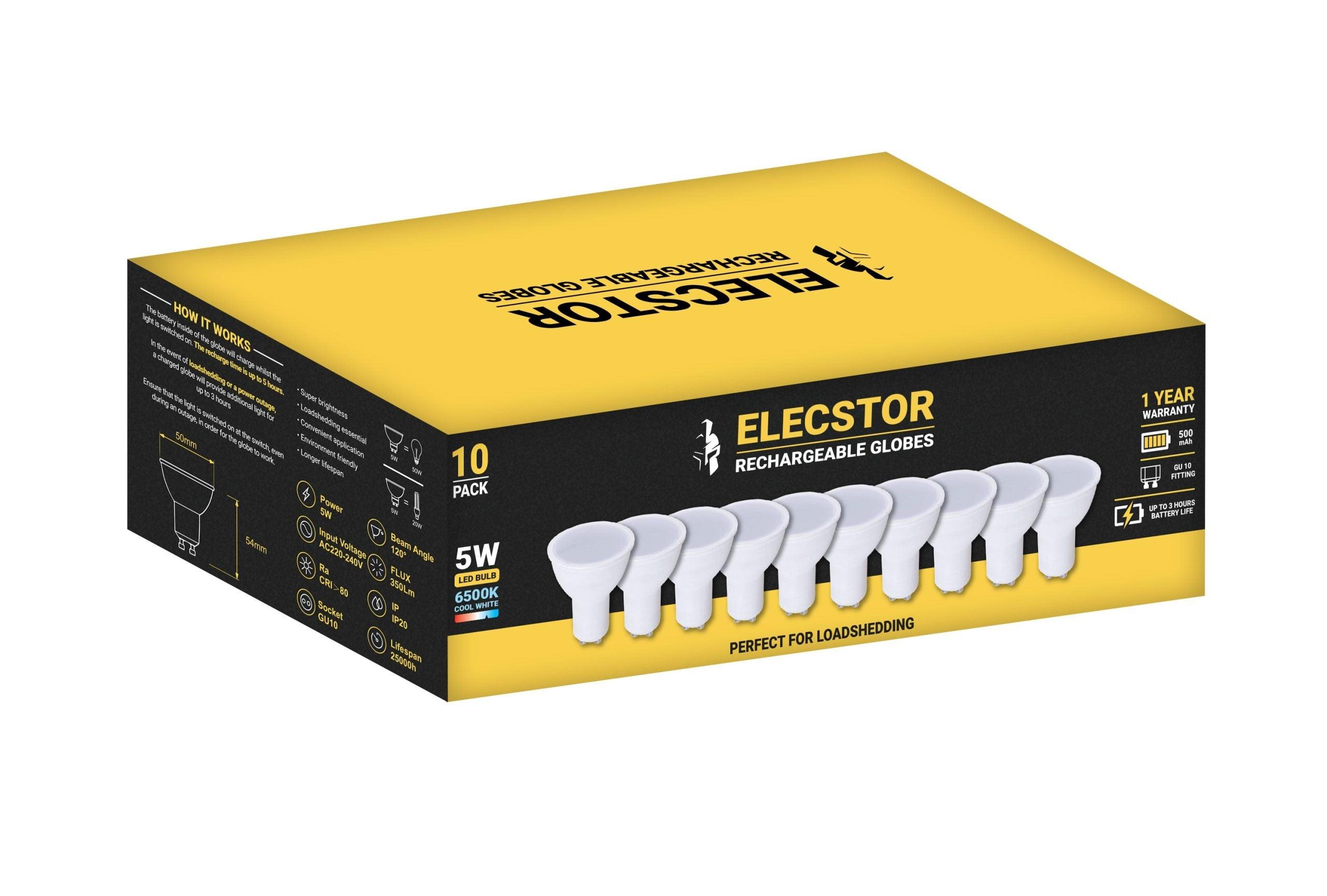 Elecstor Gu 10 5 W Rechargeable Cool White 10 Pack - Livestainable.co.za