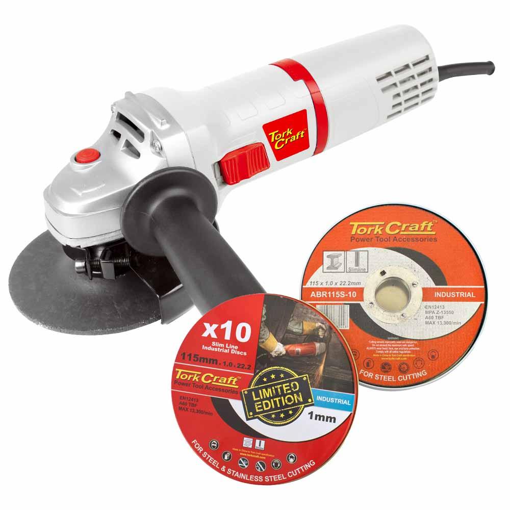 Angle Grinder 115 Mm Tcag0115 C/W 10 Pce 115 Mm Cutting Disc Promo Tin - Livestainable.co.za