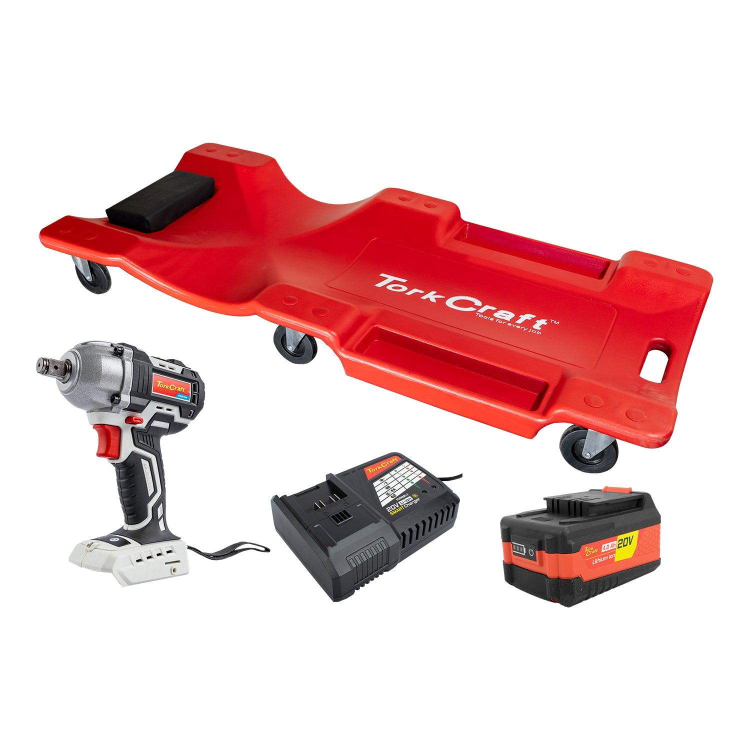 Imp. Wrench 450 Nm 4.0 Ah Bat Smart Charger Plastic Creeper Combo - Livestainable.co.za