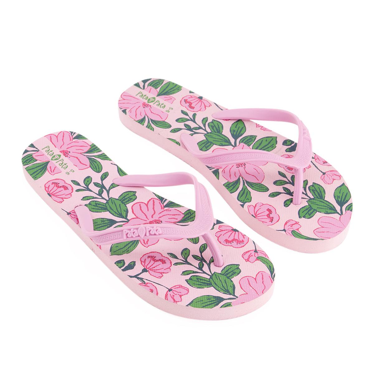 Pata Pata Ladies Flip Flops Pink Floral Size 3/4 - Livestainable.co.za