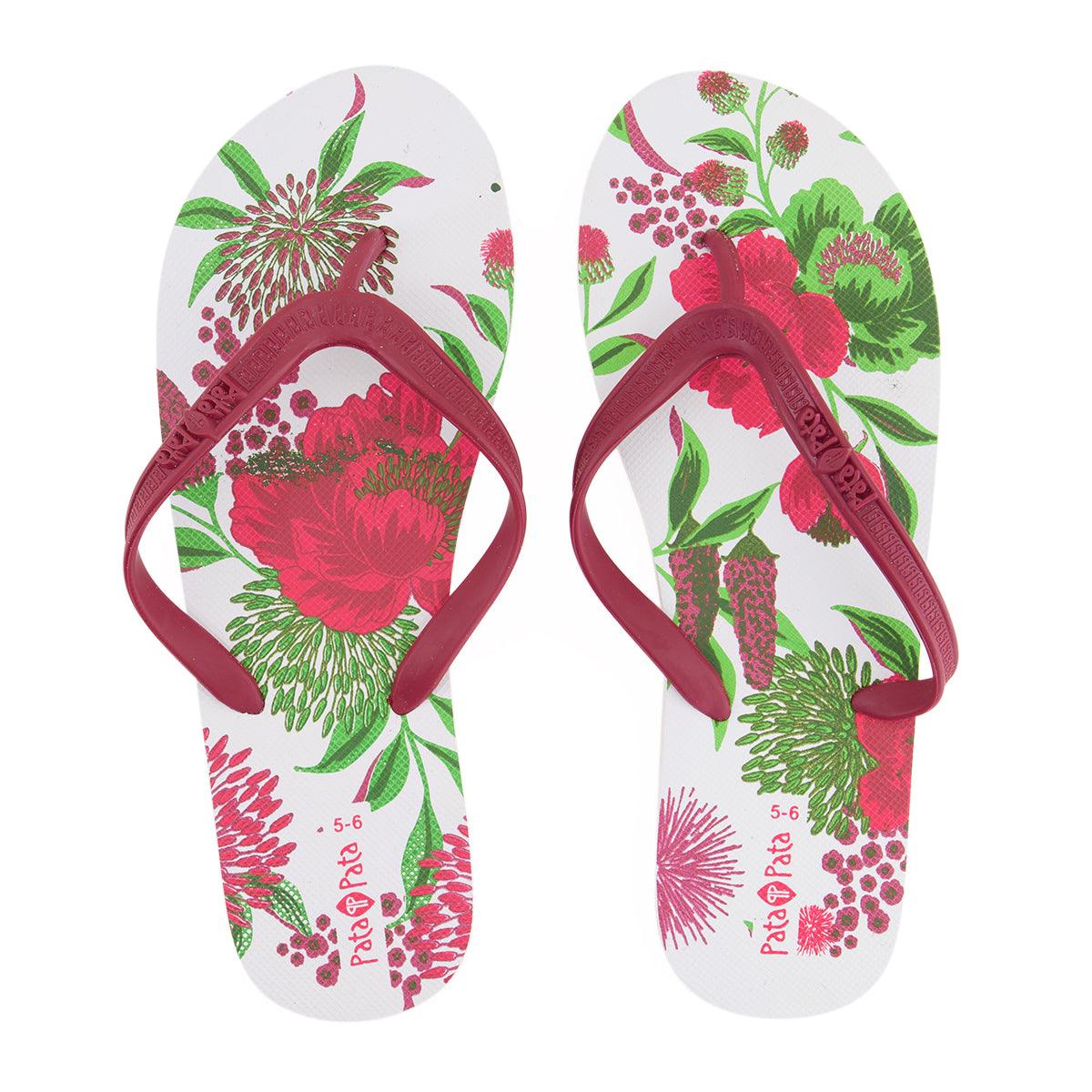 Pata Pata Ladies Flip Flops Red Floral Size 7/8 - Livestainable.co.za