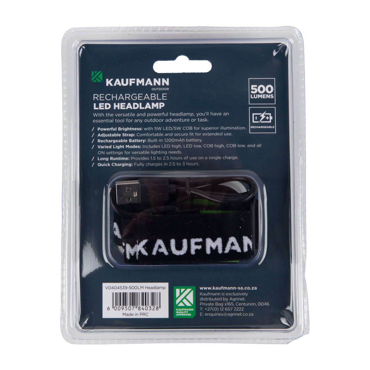 Kaufmann 500 Lumen Rechargeable Headlamp
