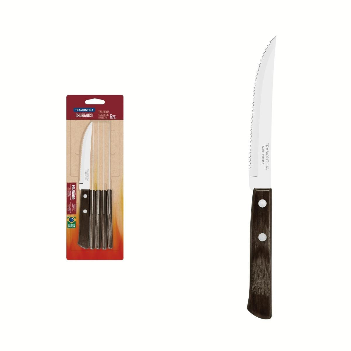 Tramontina Steak Knife Set Polywood Brown 6 Pc Bp