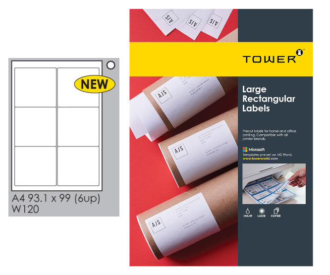 6 Up Label Pack 93x99mm 100 Sheets Of 6 W120