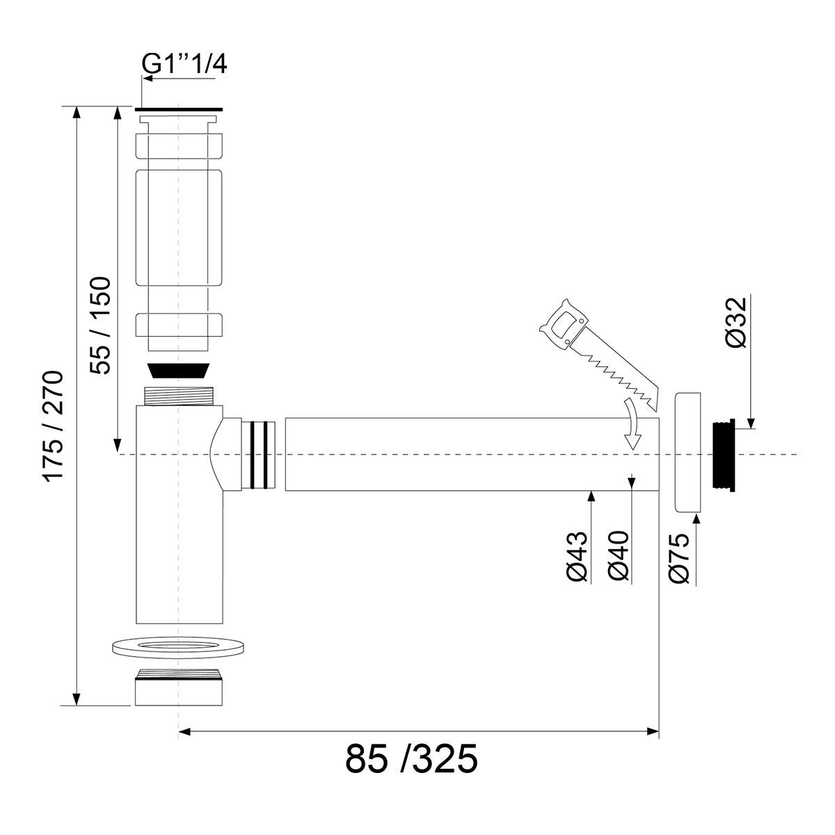 Wirquin Bottle Trap Teos Cp Abs 270 Mm (Blister) - Livestainable.co.za