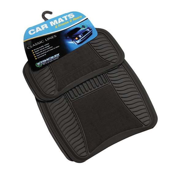 Car Mat 4 Pc Set Rubber/Velour