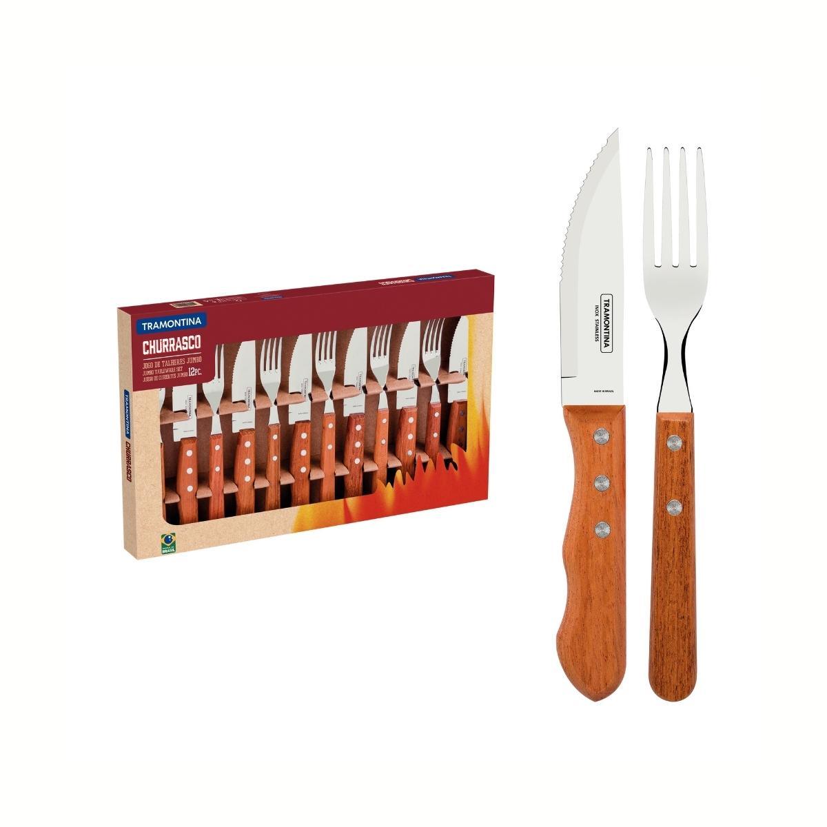 Tramontina Cutlery Braai Set Natur Wood 12 Pc Box - Livestainable.co.za