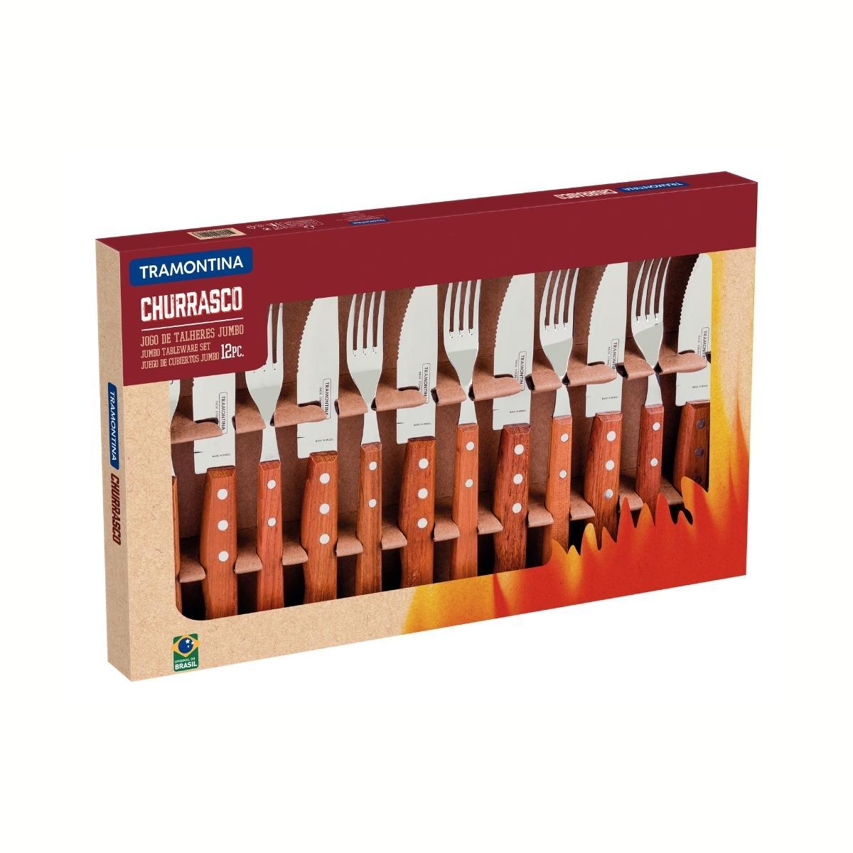 Tramontina Cutlery Braai Set Natur Wood 12 Pc Box - Livestainable.co.za