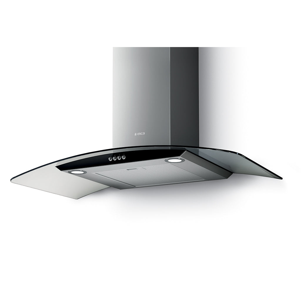 Elica 90Cm Curved Glass Cooker Hood- Black Glass Front Panel