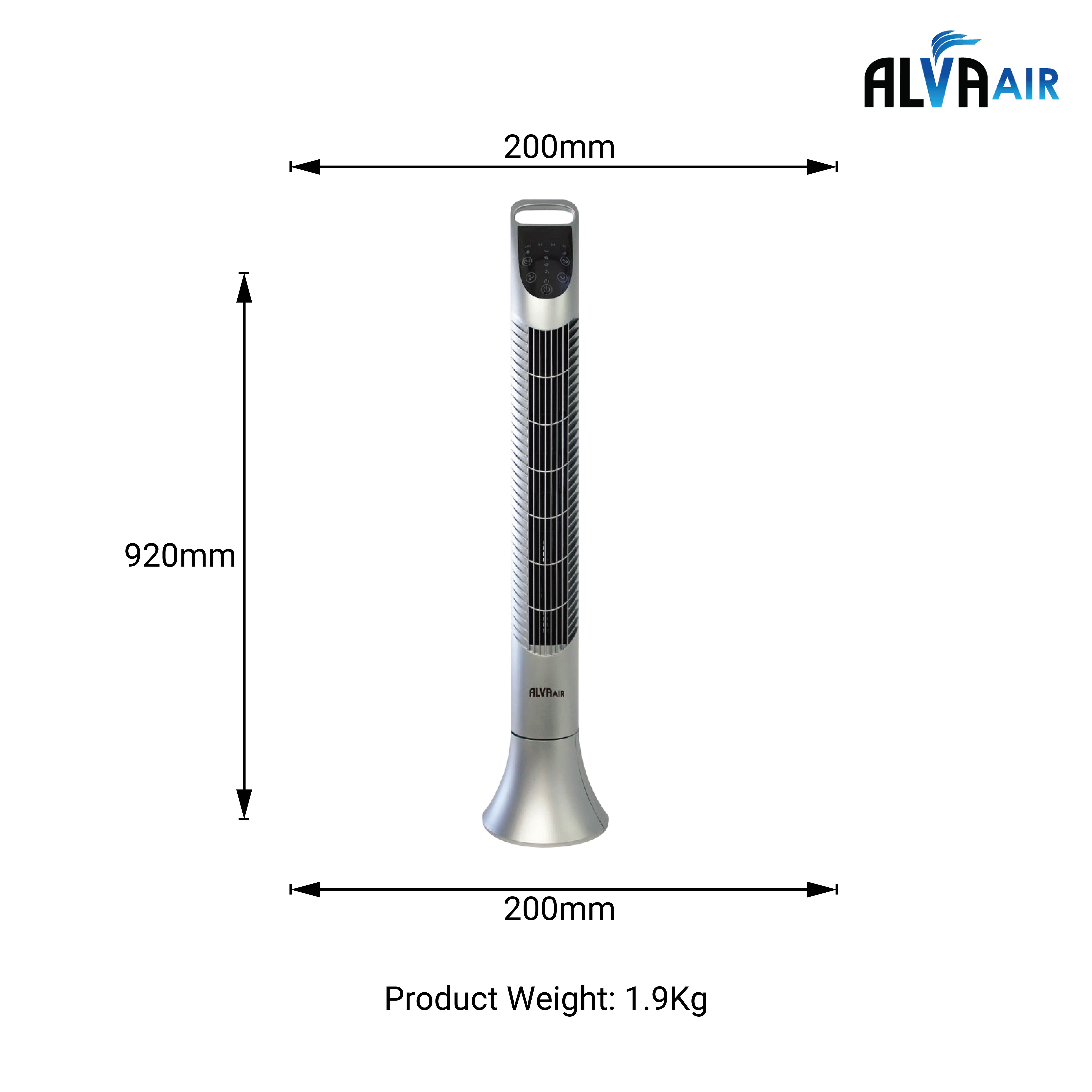 92cm Plastic Tower Fan (Silver) With Remote