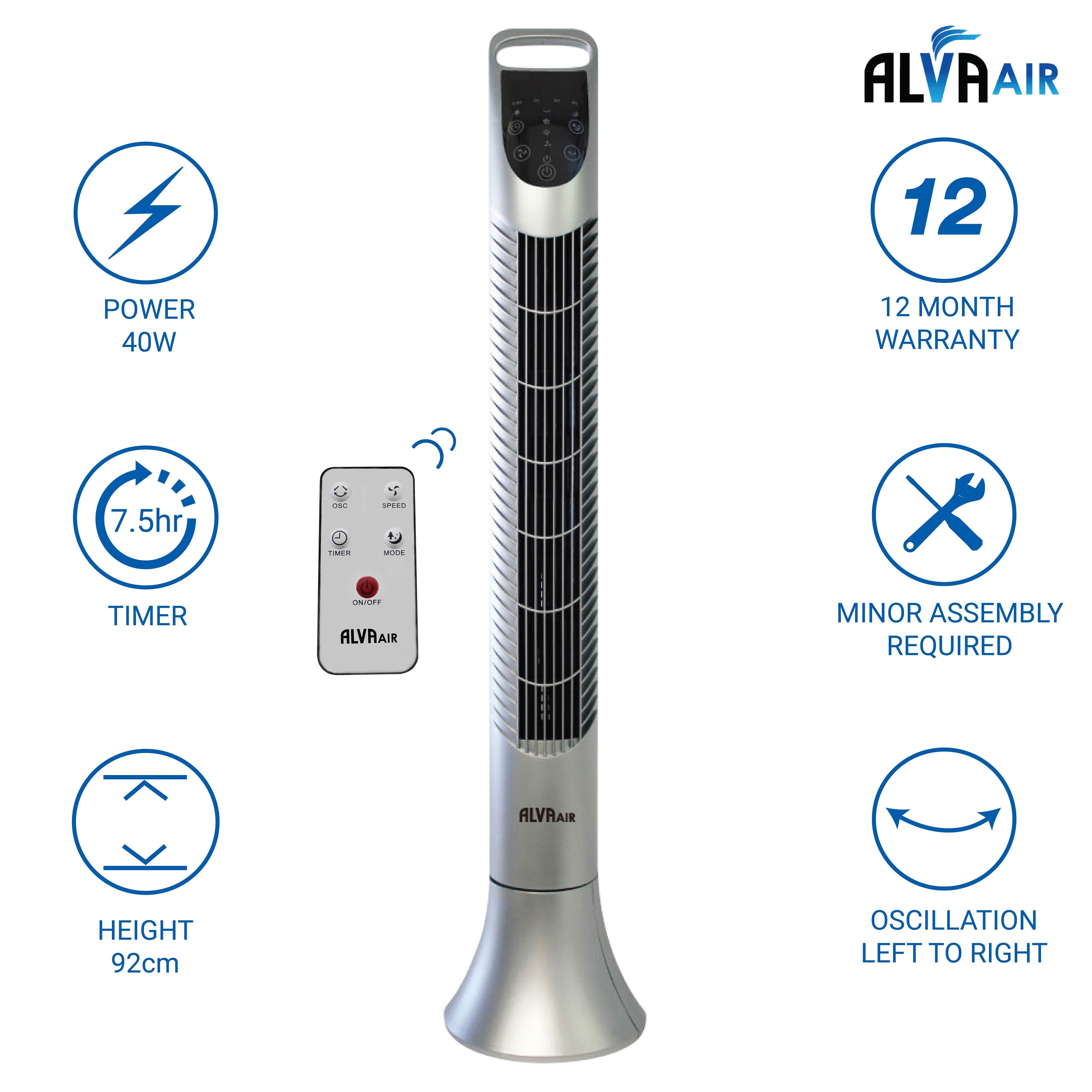 92cm Plastic Tower Fan (Silver) With Remote