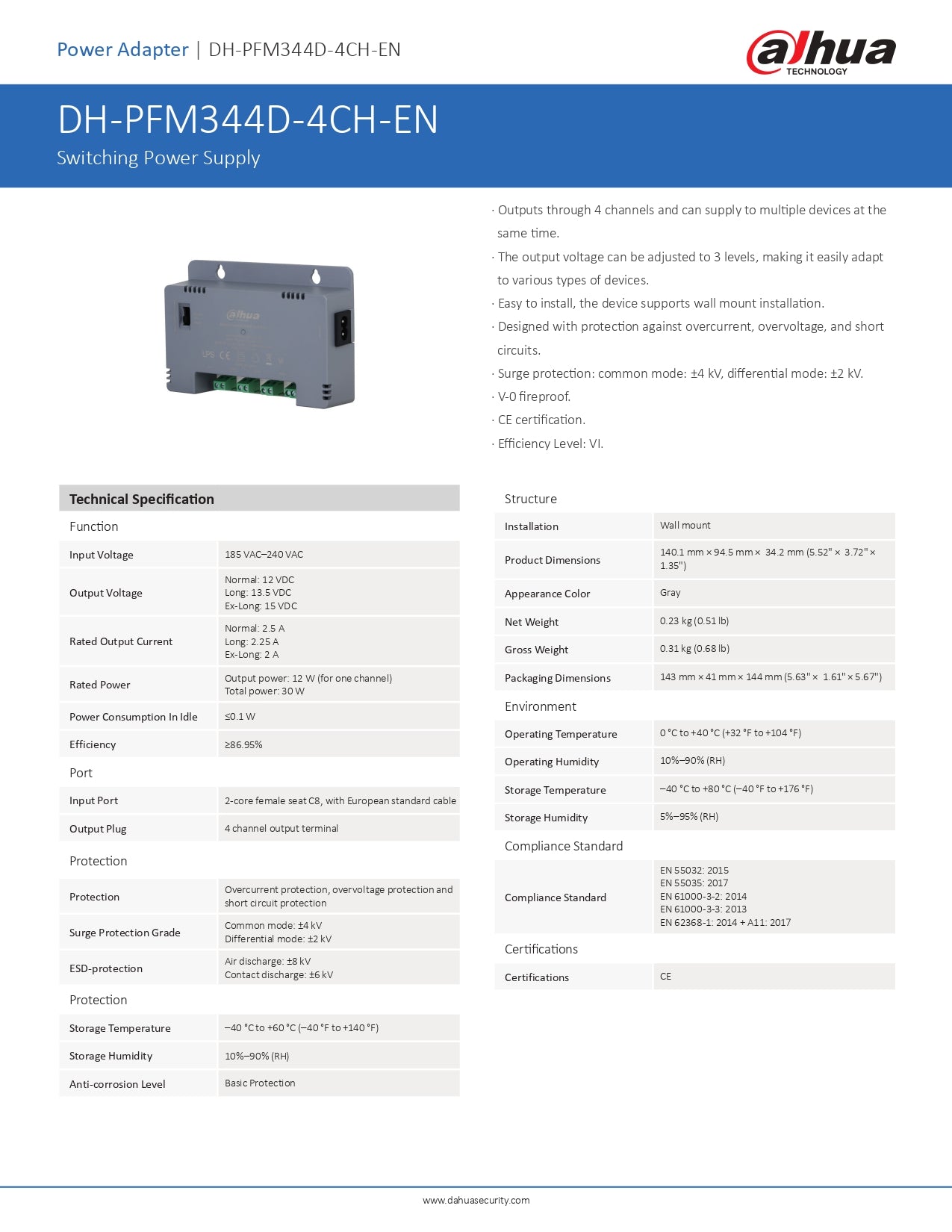 Dahua Power Adapter - 4 Channel