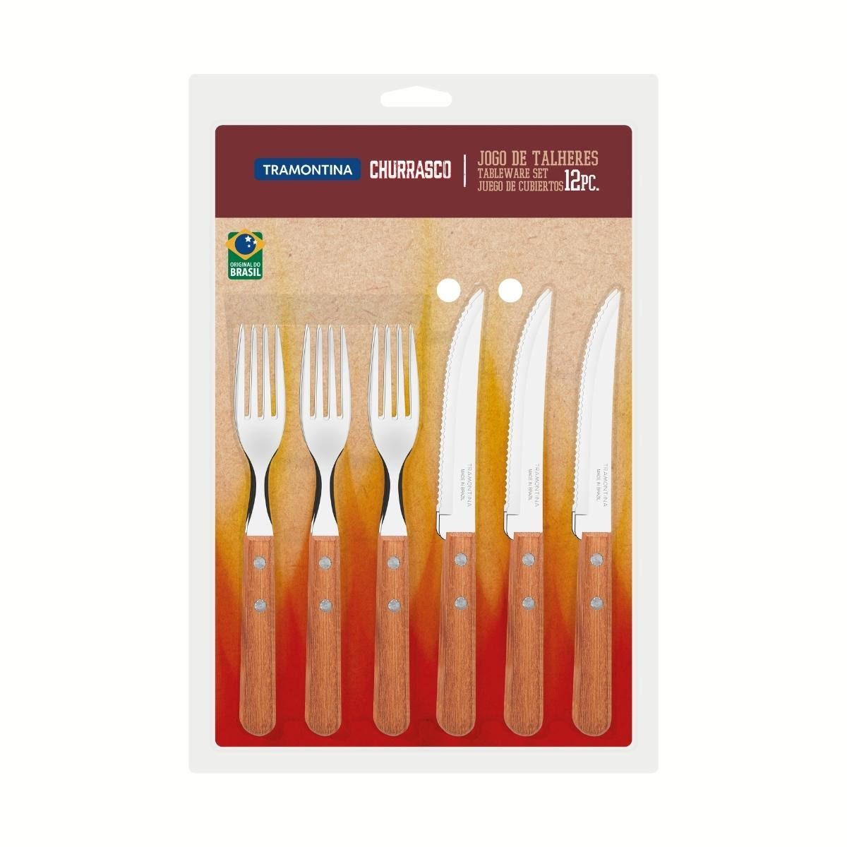 Tramontina Cutlery Braai Set Natur Wood 12 Pc Bp - Livestainable.co.za