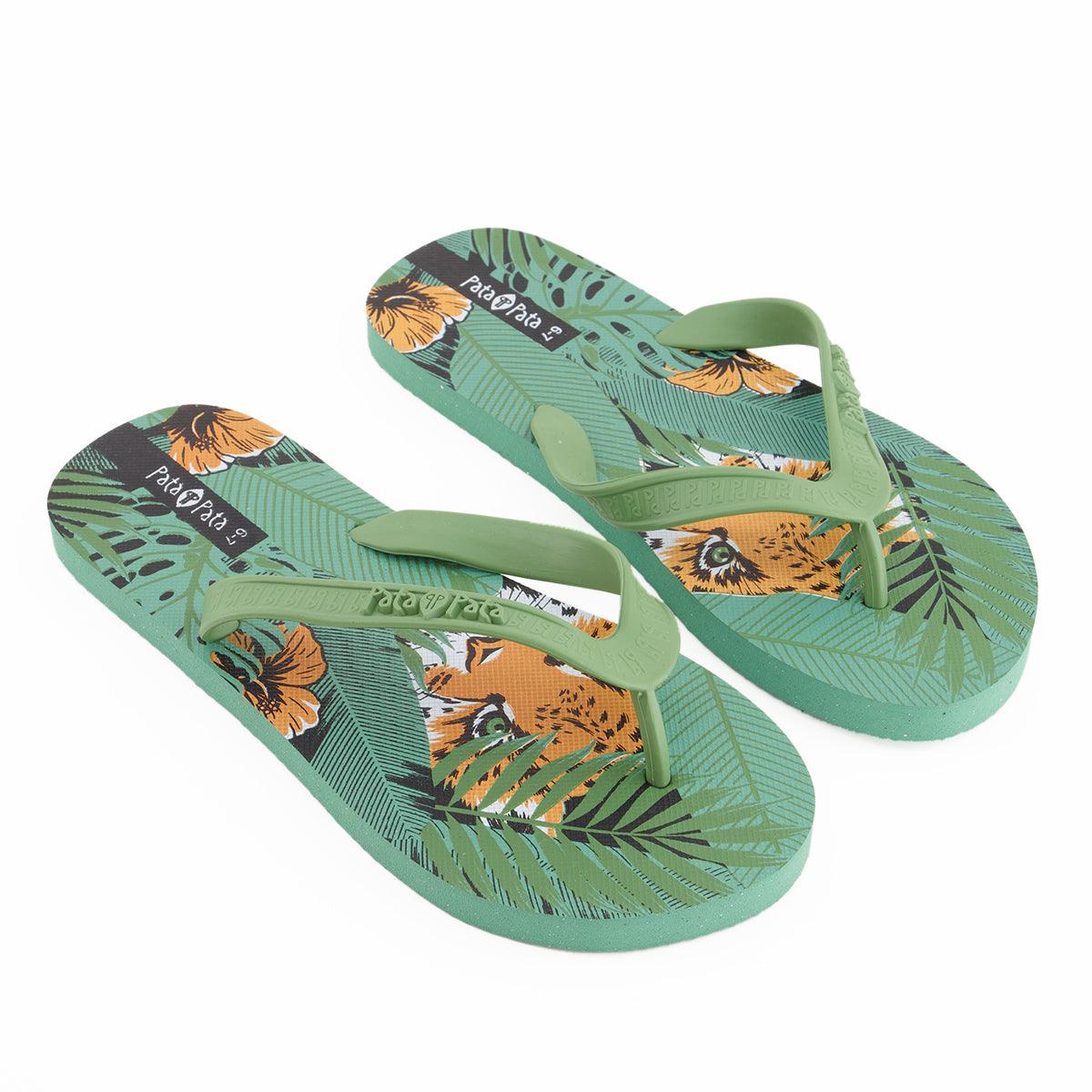 Pata Pata Mens Flip Flops Green Tiger Size 6/7 - Livestainable.co.za