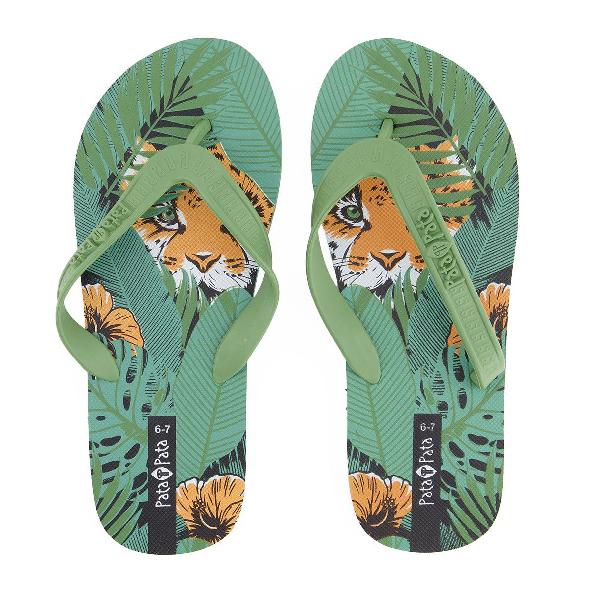 Pata Pata Mens Flip Flops Green Tiger Size 6/7 - Livestainable.co.za