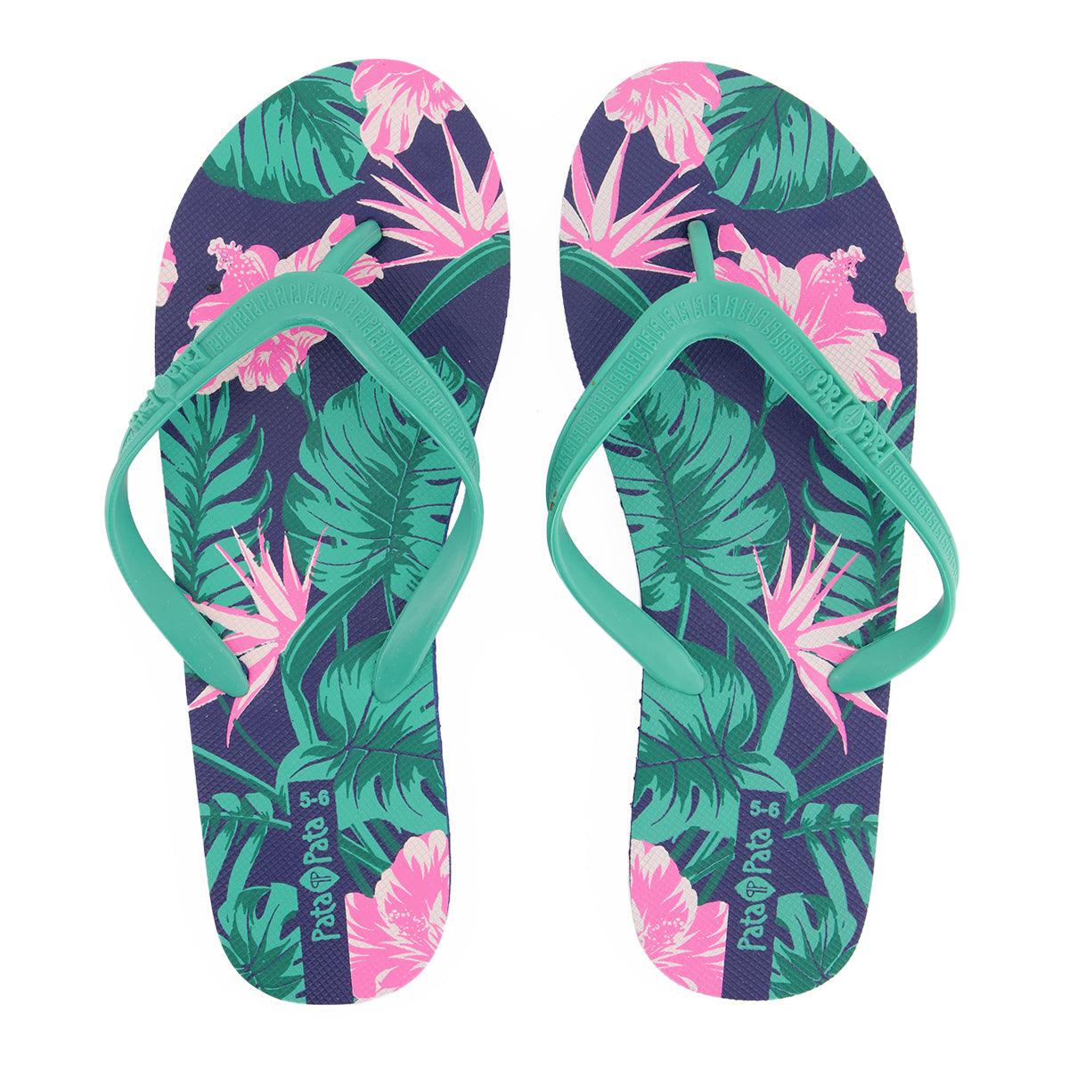 Pata Pata Ladies Flip Flops Green Floral Size 7/8 - Livestainable.co.za