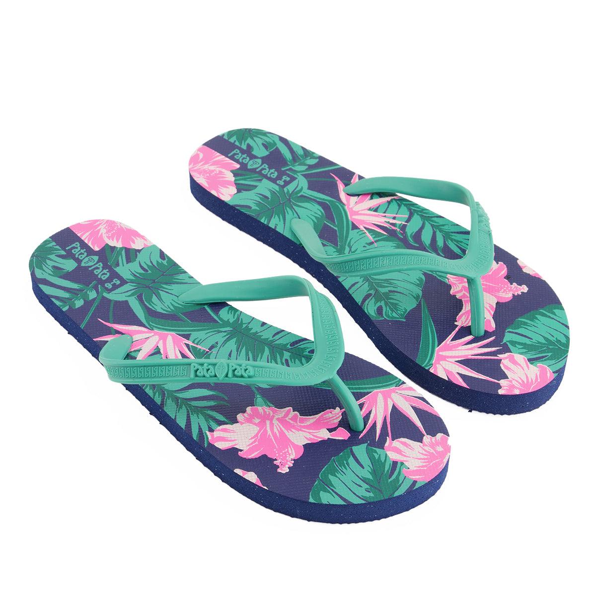 Pata Pata Ladies Flip Flops Green Floral Size 5/6 - Livestainable.co.za