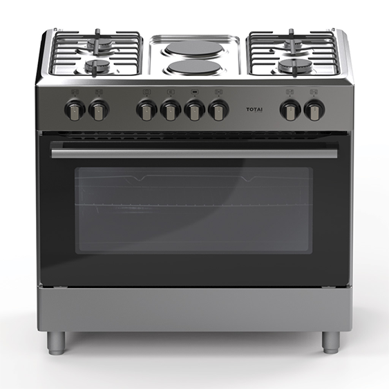 Totai Ts 90Cm 4 Burner Gas Cooker With 2 Electric Plates And Electric Oven- Stainless Steel