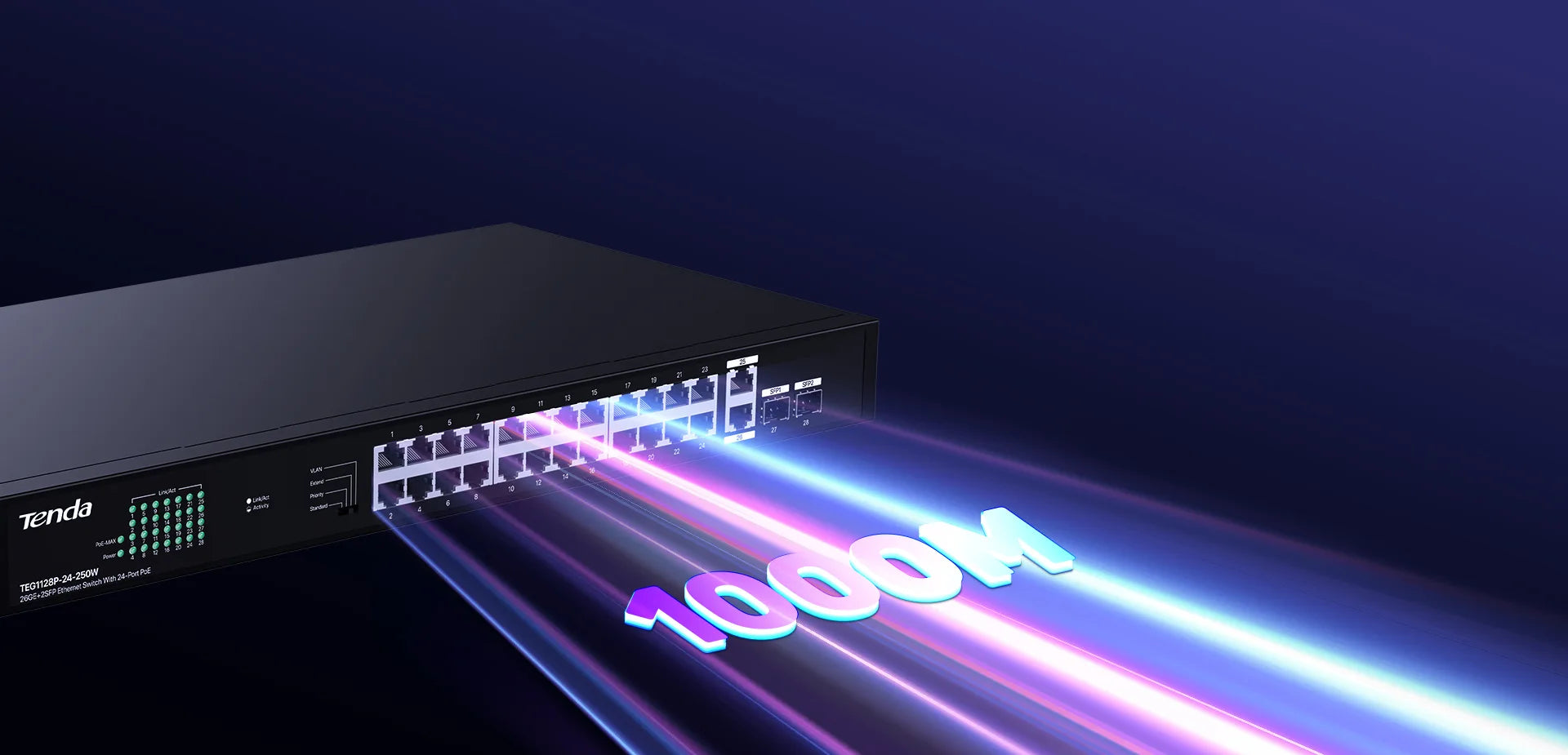 Tenda 26GE And 2SFP Ethernet Switch With 24-Port PoE