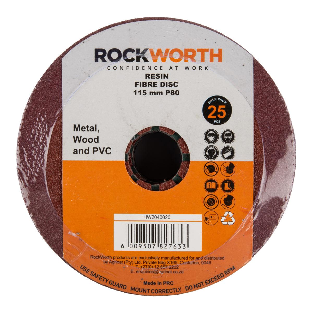 Rockworth Resin Fibre Disc 115 Mm P80 (25 Pack) - Livestainable.co.za